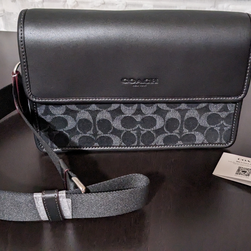 Coach Turner Smooth Calf Leather & Signature Black Denim Bag New in Gift Box ❤️ - Picture 6 of 12